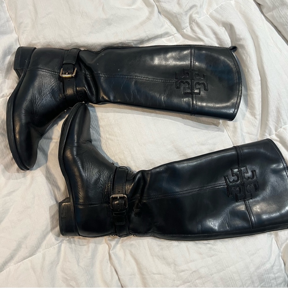 TORY BURCH 🥰 Marlene Black T Logo Riding Knee Boots